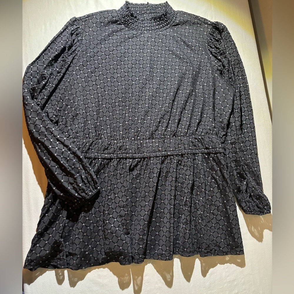Cato Elegant Black Blouse with Sparkling Silver Details and Sheer Sleeves